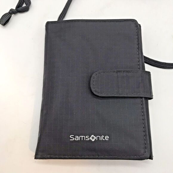 Samsonite Passport Holder Money Credit Card ID Wallet Gray Ripstop with Lanyard - Picture 3 of 9